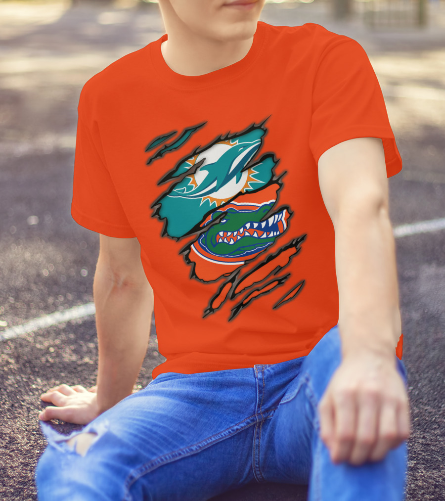 Miami Dolphins Florida Gators Logo Rip T-Shirt