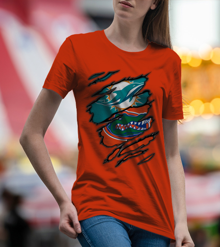 Miami Dolphins Florida Gators Logo Rip T-Shirt