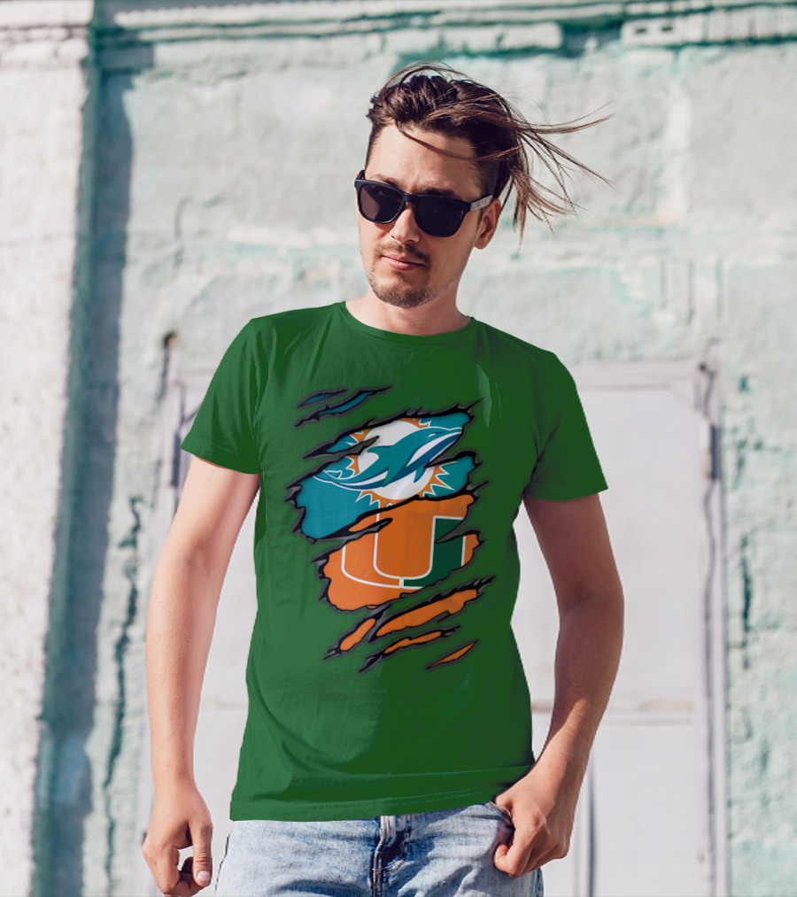 Miami Dolphins Miami Hurricanes Logo Blend T-Shirt