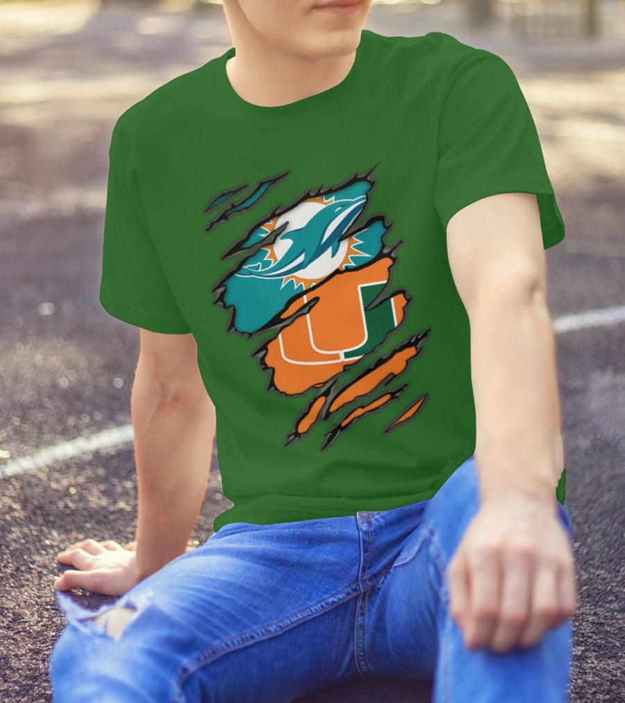 Miami Dolphins Miami Hurricanes Logo Blend T-Shirt