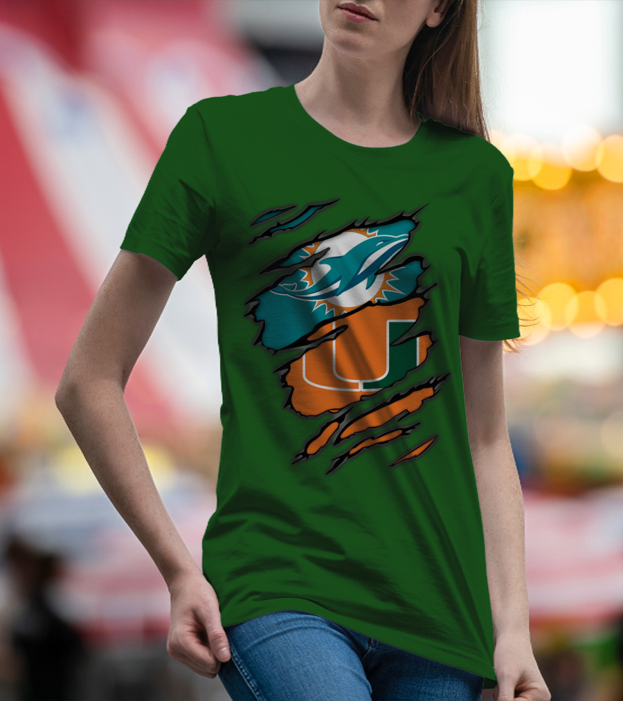 Miami Dolphins Miami Hurricanes Logo Blend T-Shirt