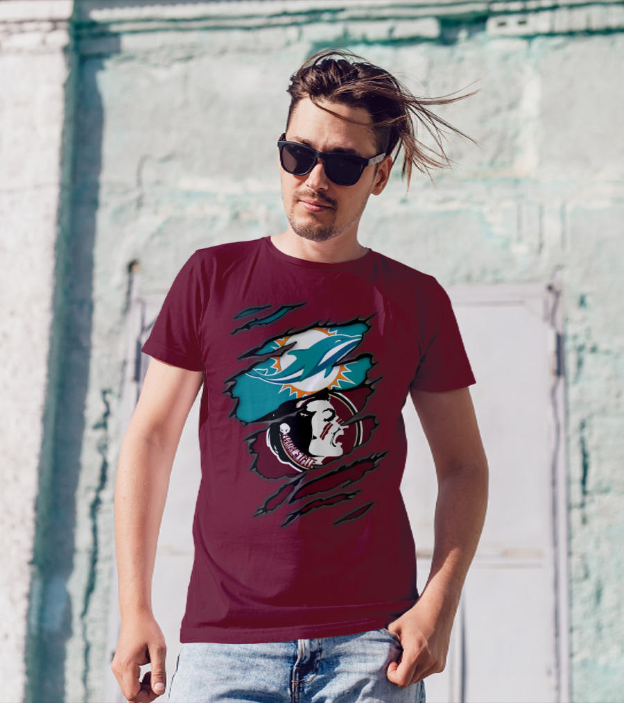 Miami Dolphins Florida State Seminoles Logo Mashup T-Shirt
