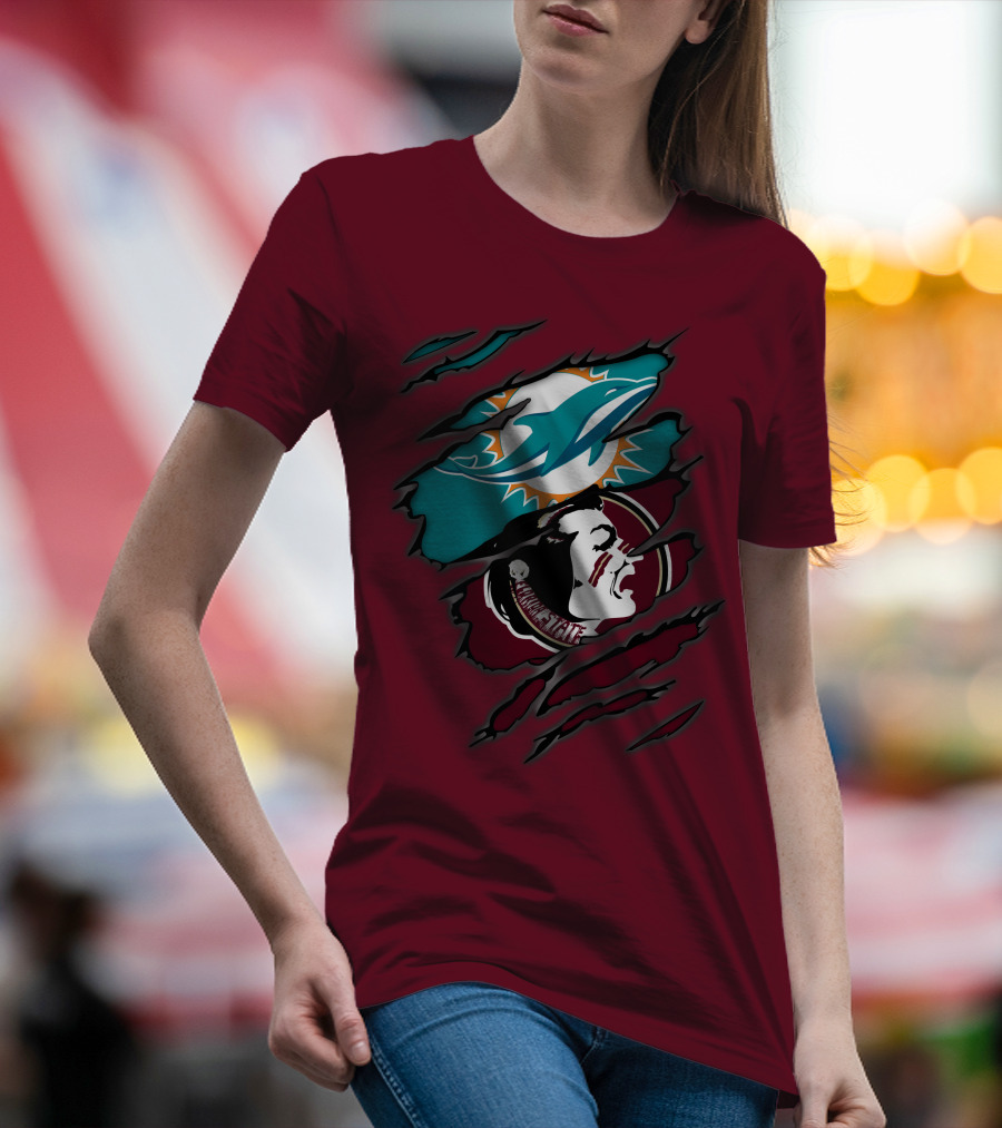 Miami Dolphins Florida State Seminoles Logo Mashup T-Shirt