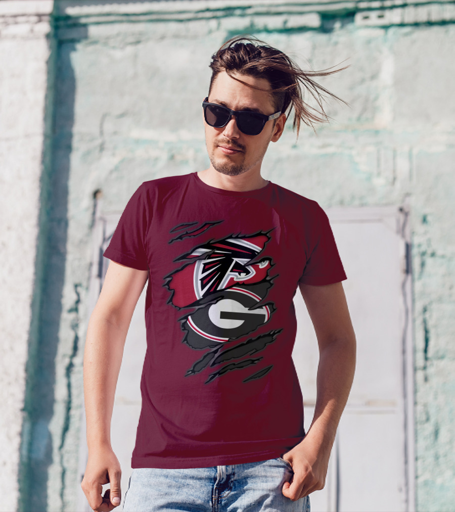 Atlanta Falcons Georgia Bulldogs Claw Marks Logo Combo T-Shirt