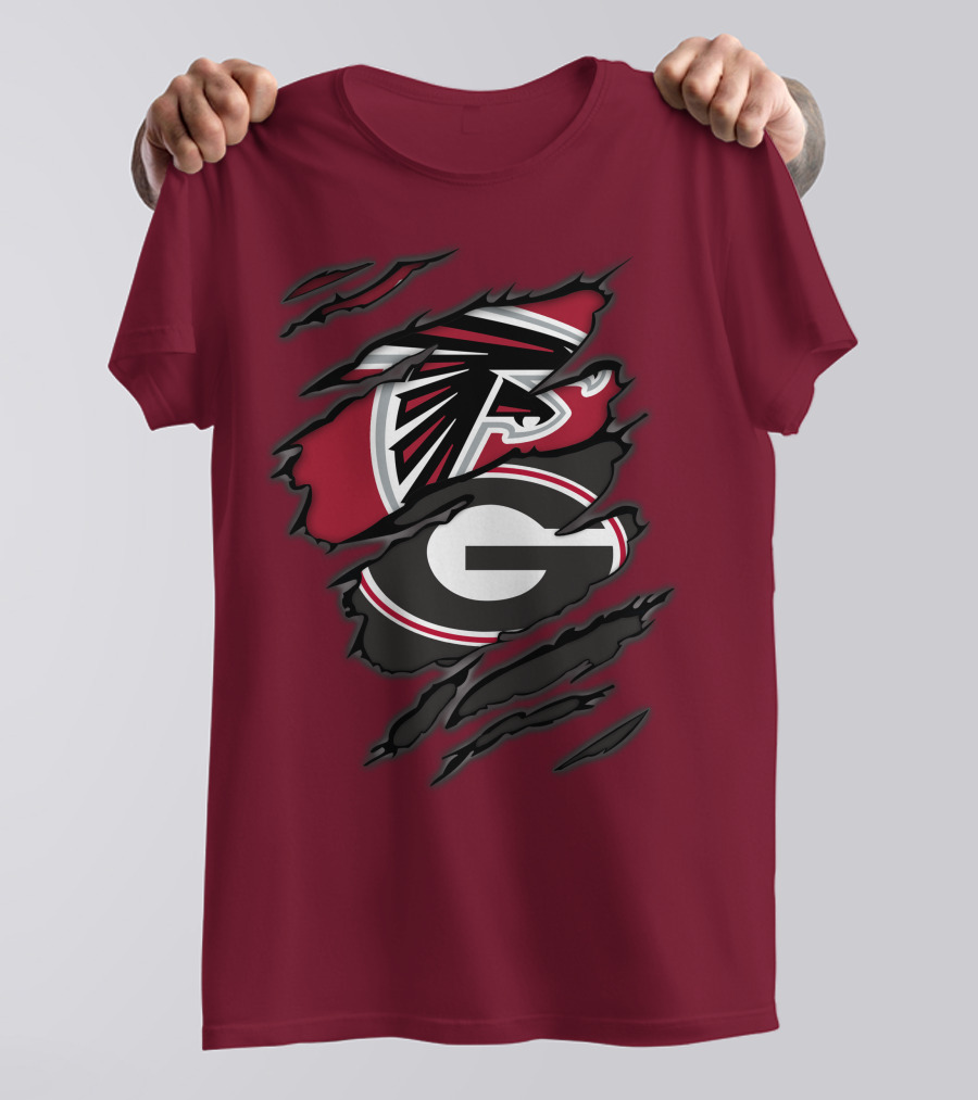Atlanta Falcons Georgia Bulldogs Claw Marks Logo Combo T-Shirt