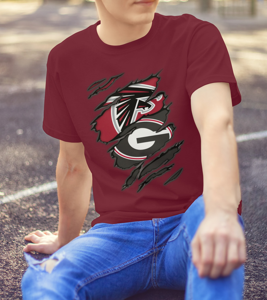 Atlanta Falcons Georgia Bulldogs Claw Marks Logo Combo T-Shirt