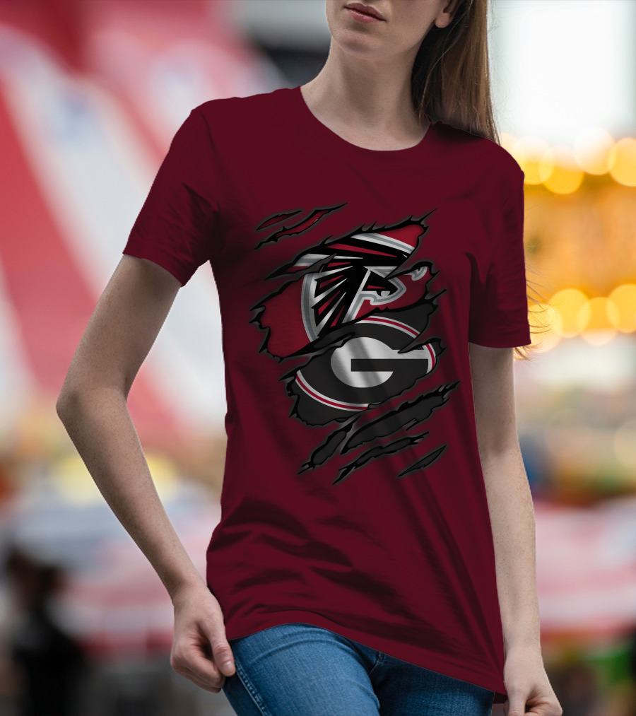 Atlanta Falcons Georgia Bulldogs Claw Marks Logo Combo T-Shirt