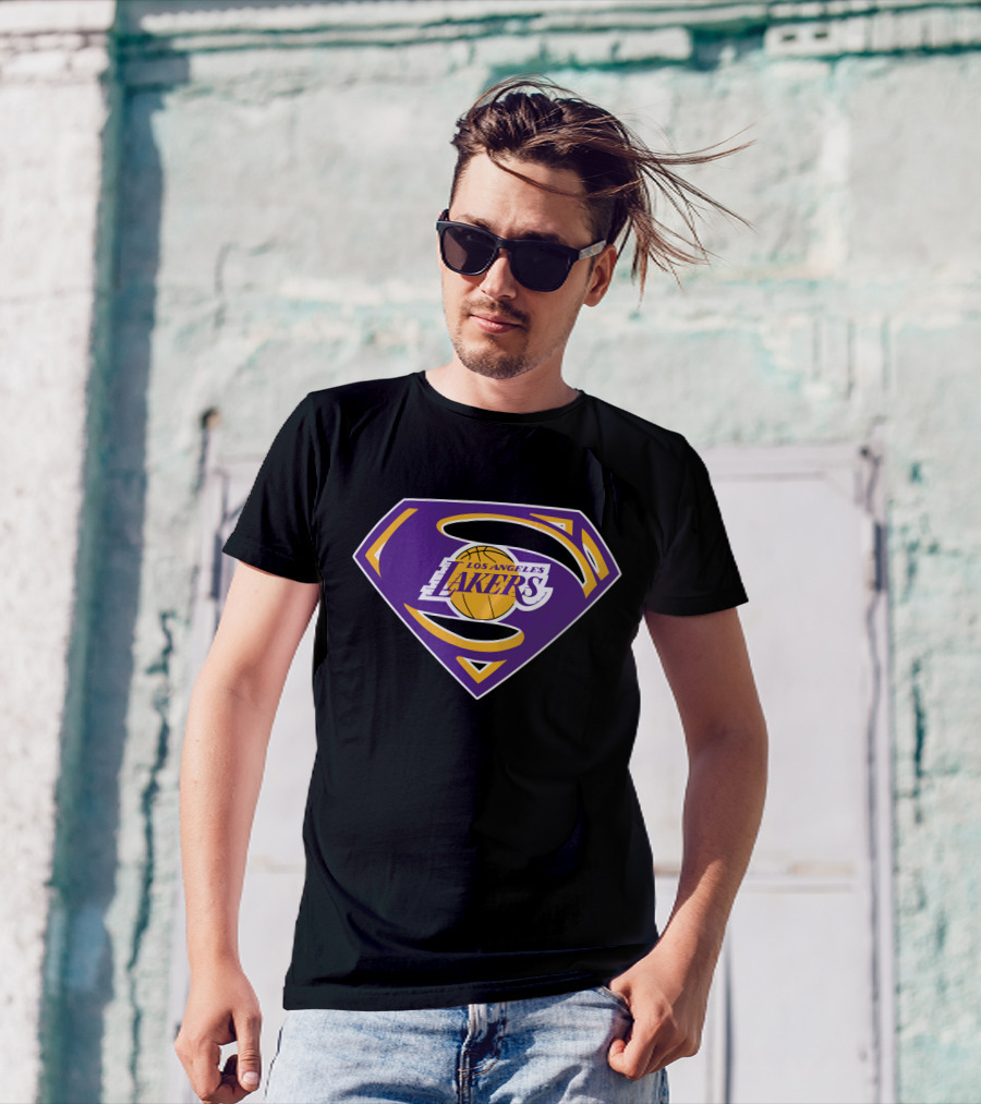 Los Angeles Lakers Purple Superman Shield T-Shirt