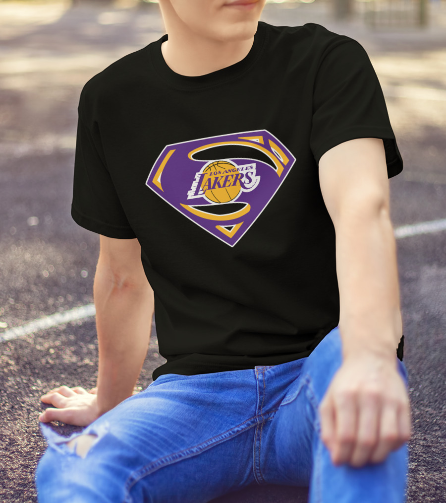 Los Angeles Lakers Purple Superman Shield T-Shirt