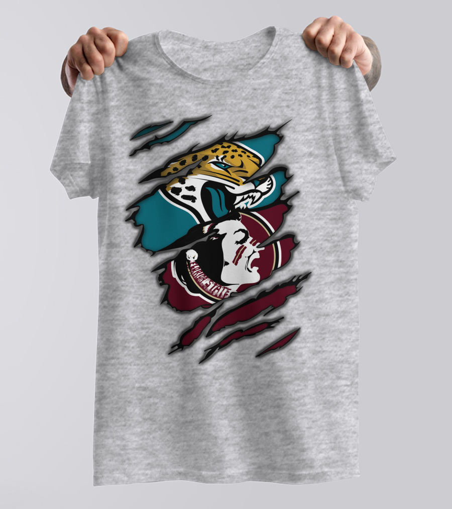 Jacksonville Jaguars And Florida State Seminoles Logo Crossover T-Shirt