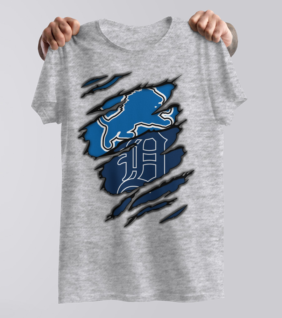 Detroit Lions Tigers Blue Claw Marks T-Shirt