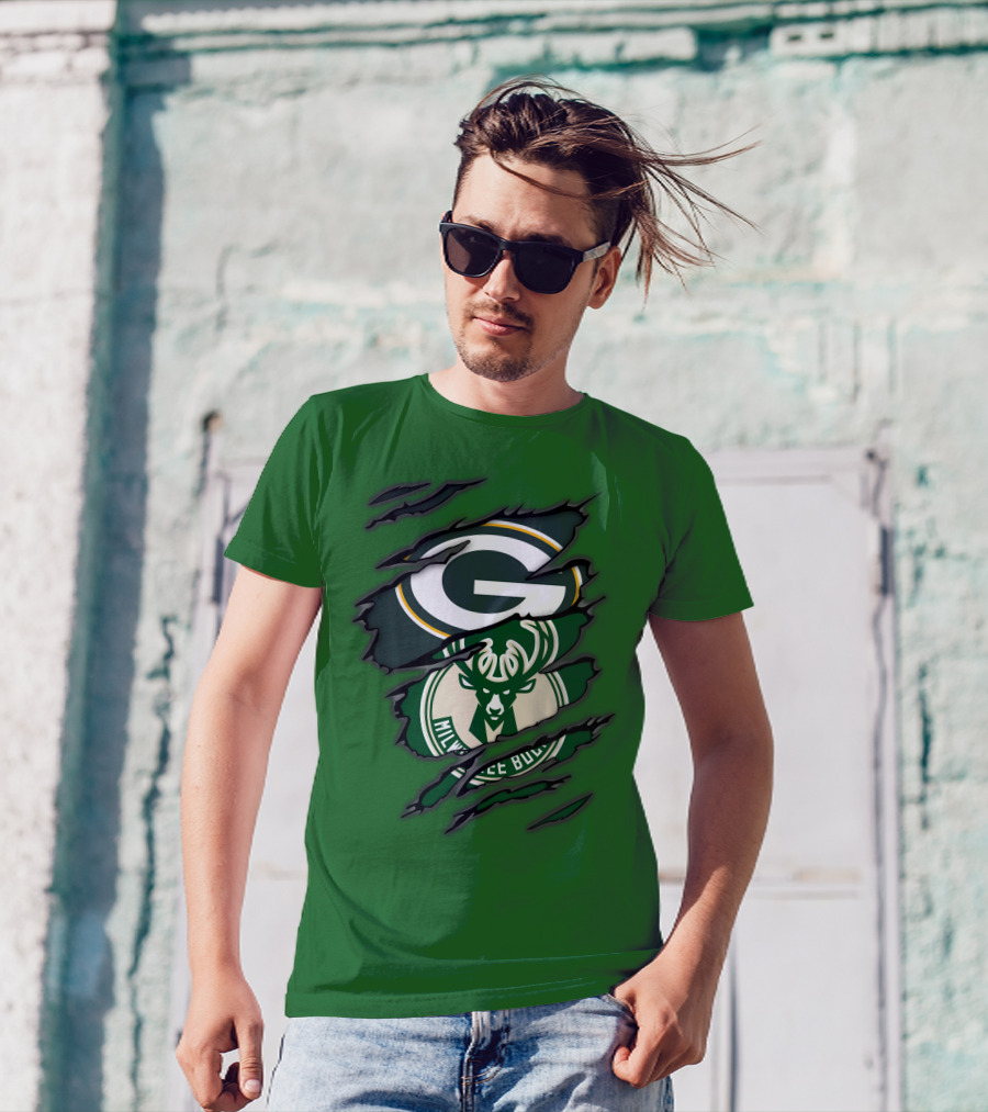 Green Bay Packers Milwaukee Bucks Crossover T-Shirt
