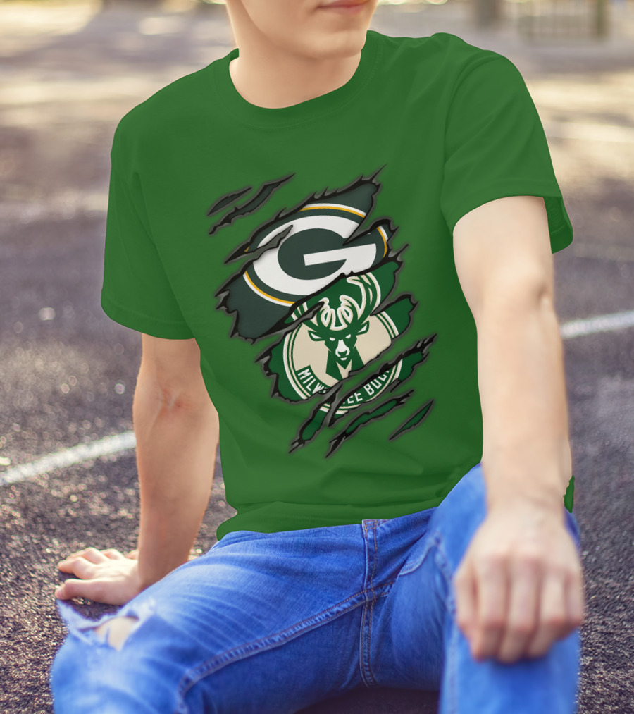 Green Bay Packers Milwaukee Bucks Crossover T-Shirt