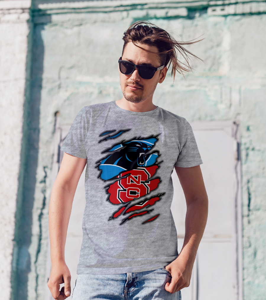 Carolina Panthers Nc State Wolfpack Claw Mark Logo Mashup T-Shirt