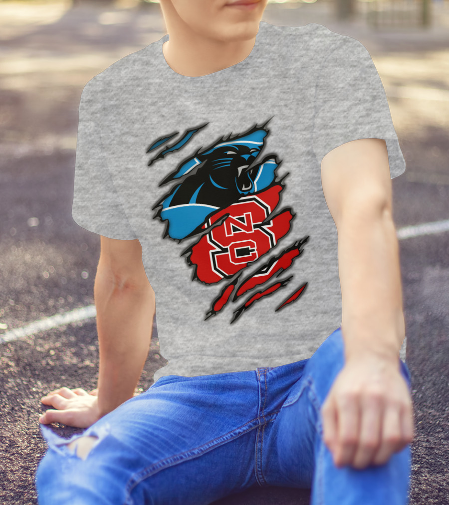 Carolina Panthers Nc State Wolfpack Claw Mark Logo Mashup T-Shirt