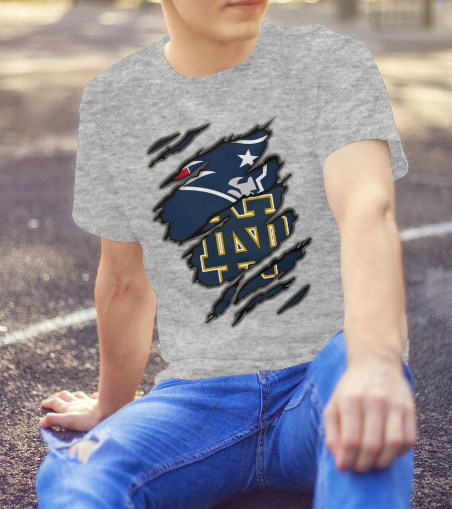 New England Patriots Notre Dame Fighting Irish Logo Mashup T-Shirt
