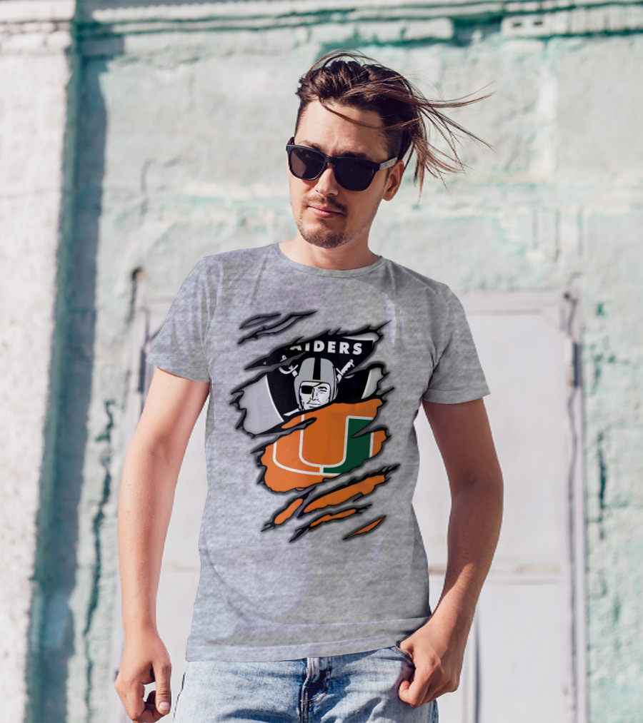 Raiders And Miami Hurricanes Split T-Shirt
