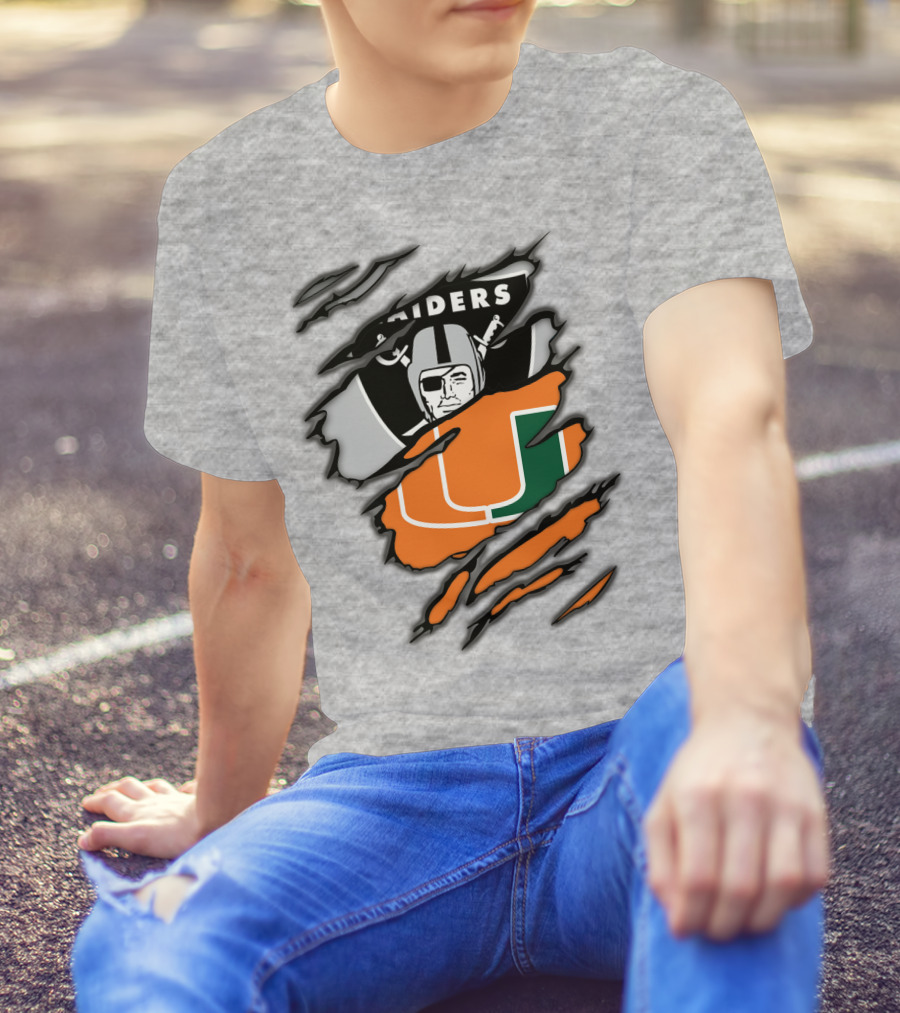 Raiders And Miami Hurricanes Split T-Shirt