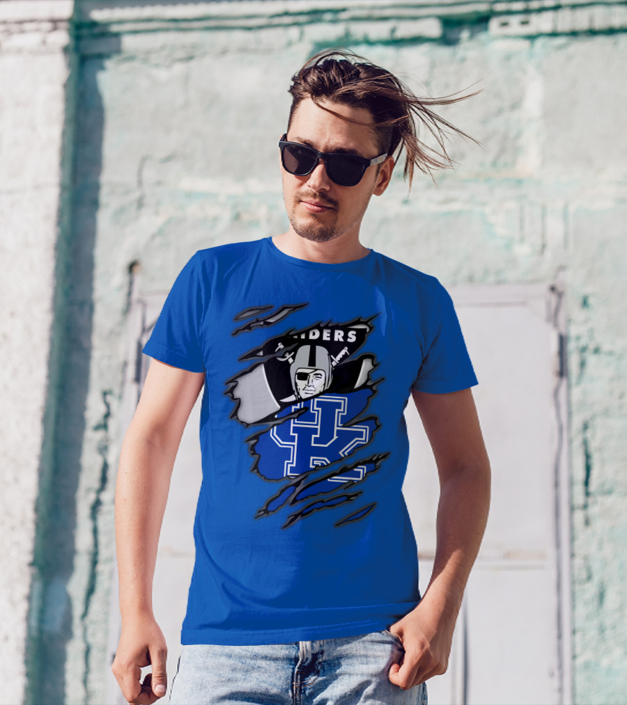 Raiders Kentucky Interlocking Design With Raider And UK Symbols T-Shirt