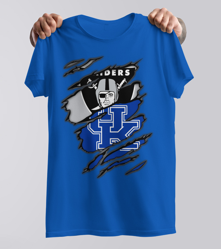 Raiders Kentucky Interlocking Design With Raider And UK Symbols T-Shirt