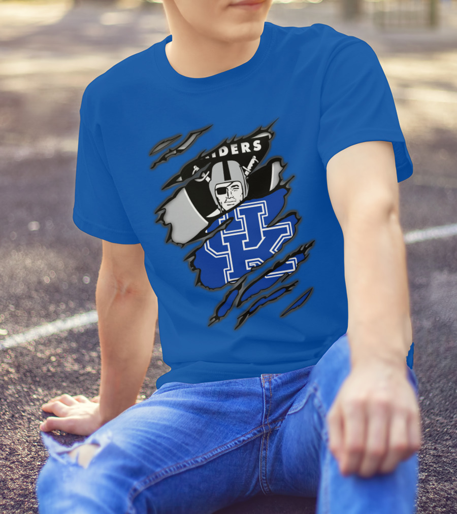 Raiders Kentucky Interlocking Design With Raider And UK Symbols T-Shirt