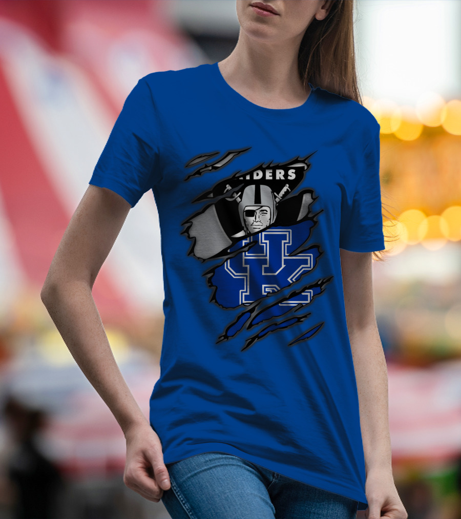 Raiders Kentucky Interlocking Design With Raider And UK Symbols T-Shirt