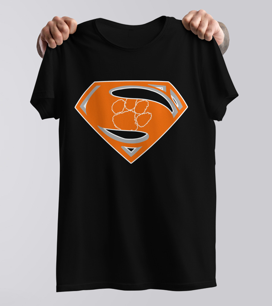 Superman Logo With Clemson Tigers Paw T-Shirt