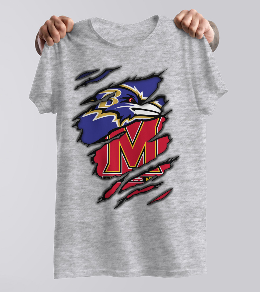 Ravens Maryland Logo With Baltimore And University Of Maryland Elements T-Shirt