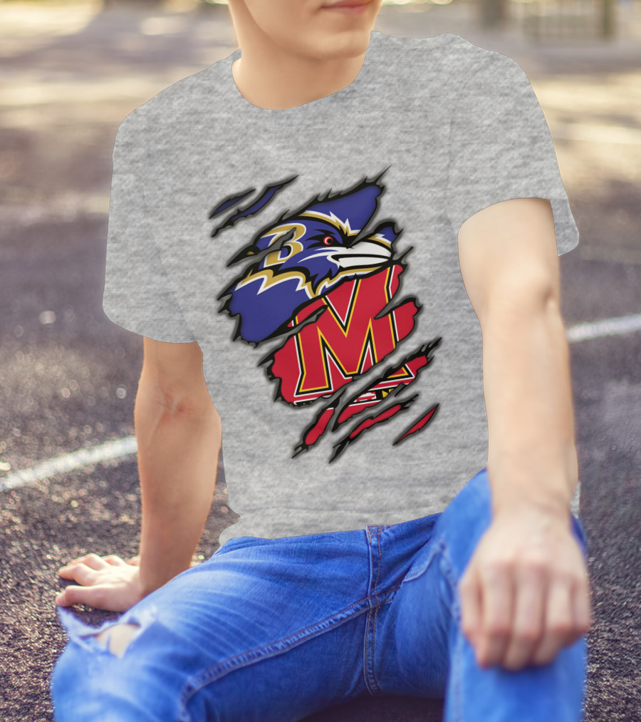 Ravens Maryland Logo With Baltimore And University Of Maryland Elements T-Shirt