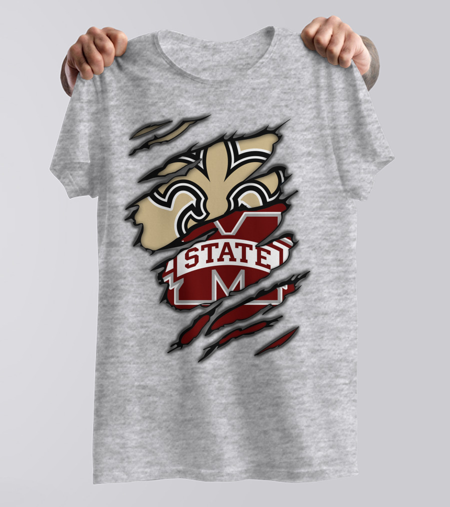 Saints Mississippi State Bulldogs Fleur-de-Lis Logo Combo T-Shirt
