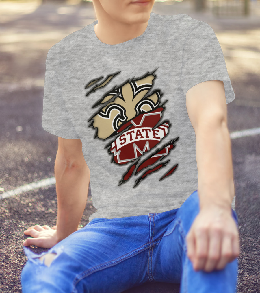 Saints Mississippi State Bulldogs Fleur-de-Lis Logo Combo T-Shirt