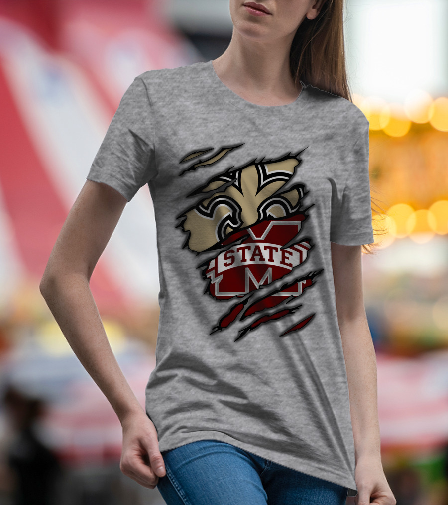 Saints Mississippi State Bulldogs Fleur-de-Lis Logo Combo T-Shirt