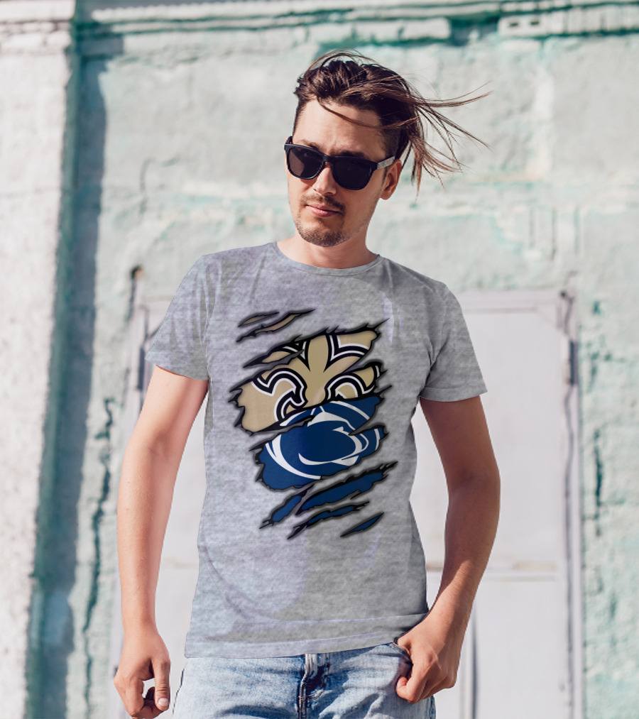 Saints Penn State Logo Combination Torn Effect T-Shirt