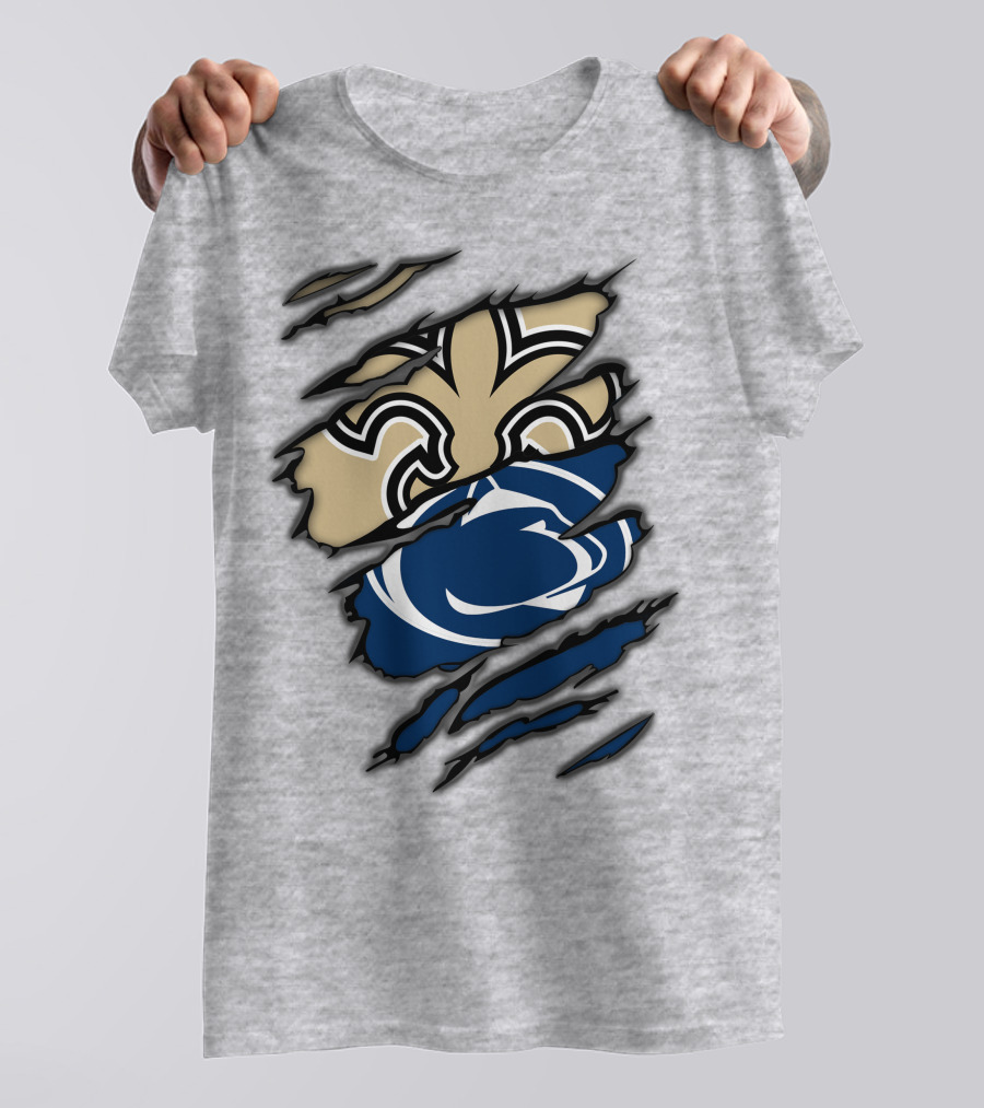 Saints Penn State Logo Combination Torn Effect T-Shirt
