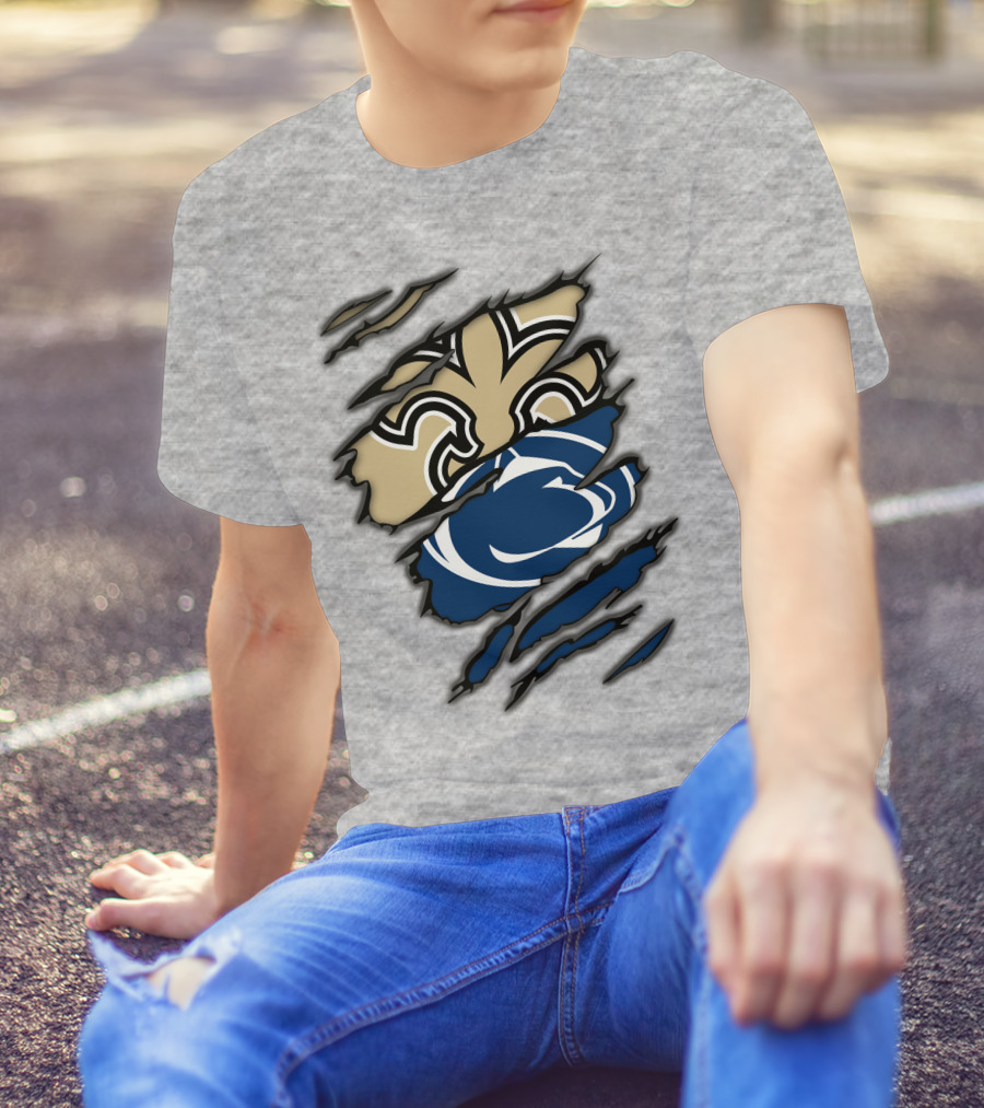 Saints Penn State Logo Combination Torn Effect T-Shirt