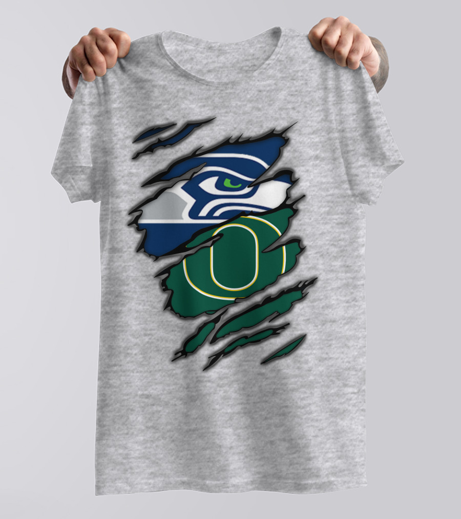 Seahawks Ducks Claw Style Logo Rip Combination T-Shirt