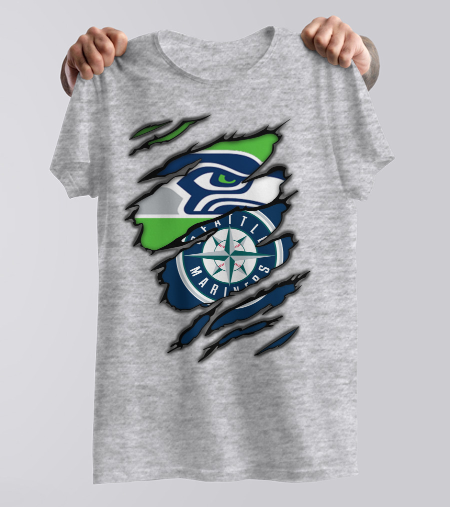 Seattle Seahawks Seattle Mariners Logo Fusion T-Shirt