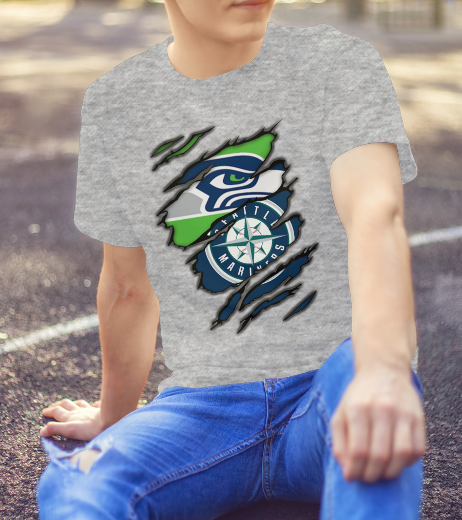 Seattle Seahawks Seattle Mariners Logo Fusion T-Shirt