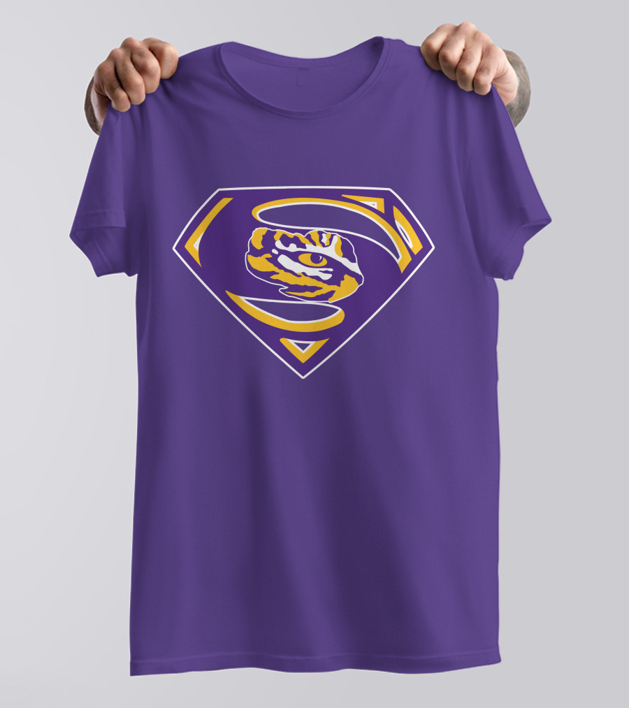 Superman LSU Tigers Logo Purple And Gold Tiger Eye T-Shirt