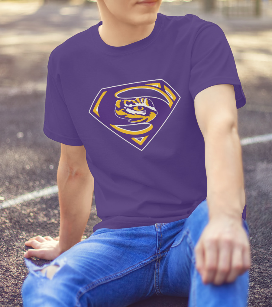 Superman LSU Tigers Logo Purple And Gold Tiger Eye T-Shirt