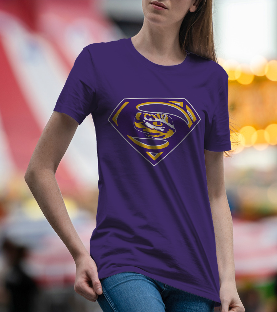 Superman LSU Tigers Logo Purple And Gold Tiger Eye T-Shirt