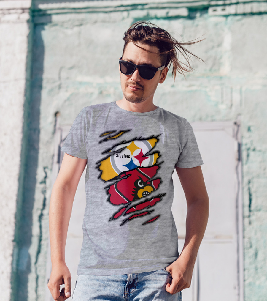 Steelers Cardinals Pittsburgh Louisville Torn Claw Marks Emblems T-Shirt