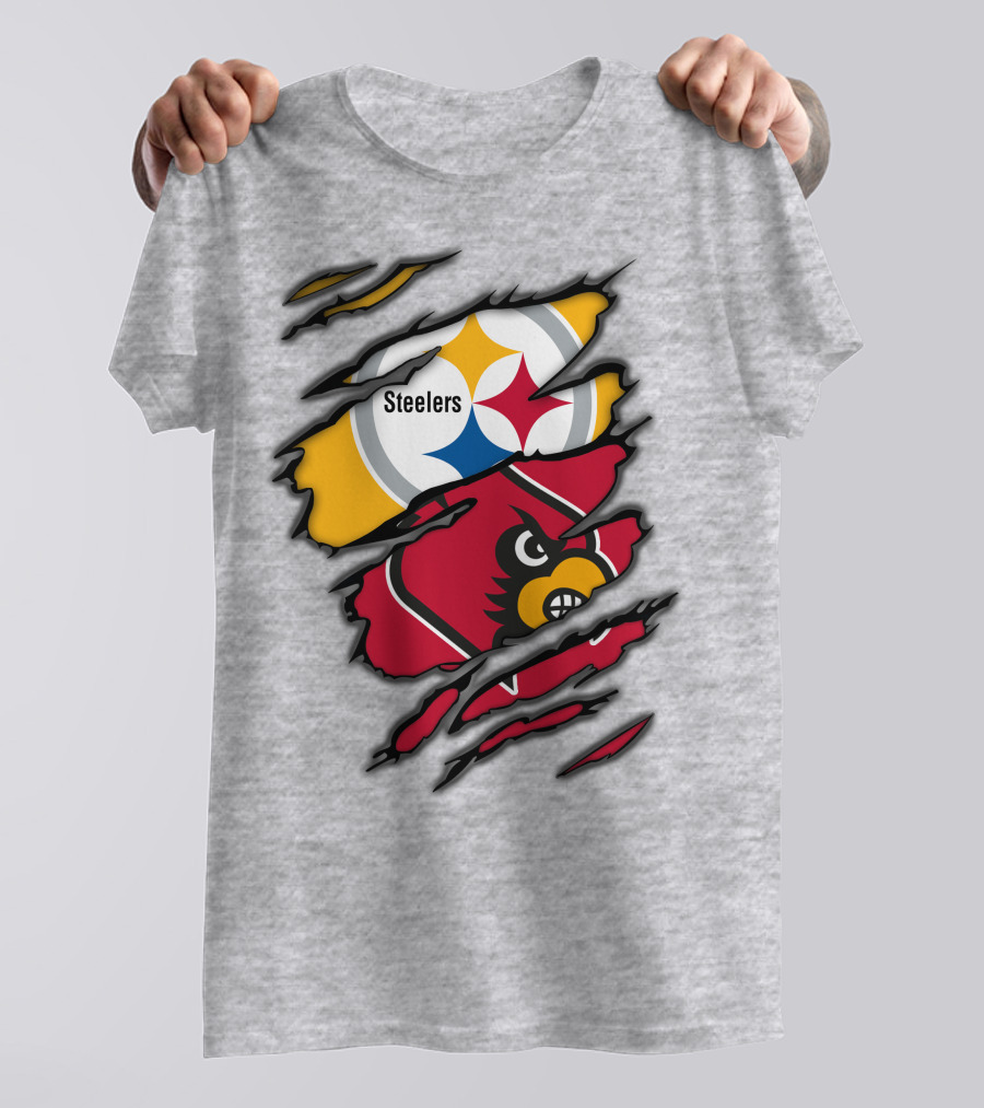 Steelers Cardinals Pittsburgh Louisville Torn Claw Marks Emblems T-Shirt