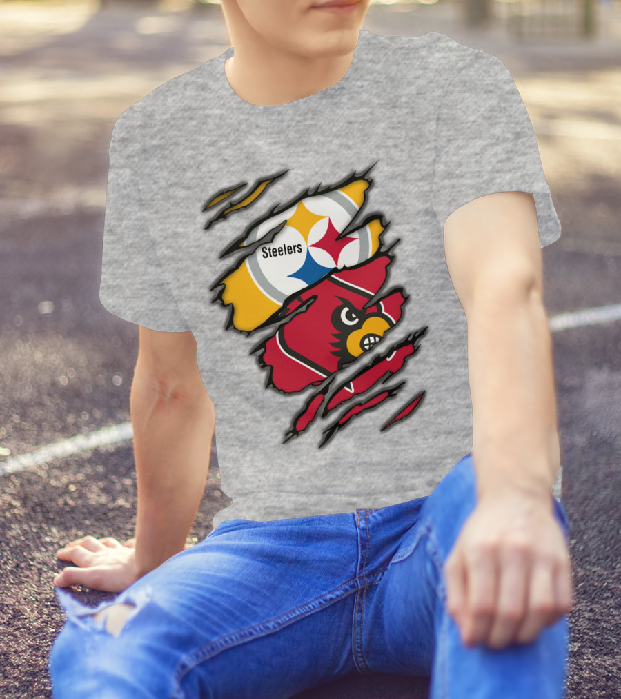 Steelers Cardinals Pittsburgh Louisville Torn Claw Marks Emblems T-Shirt