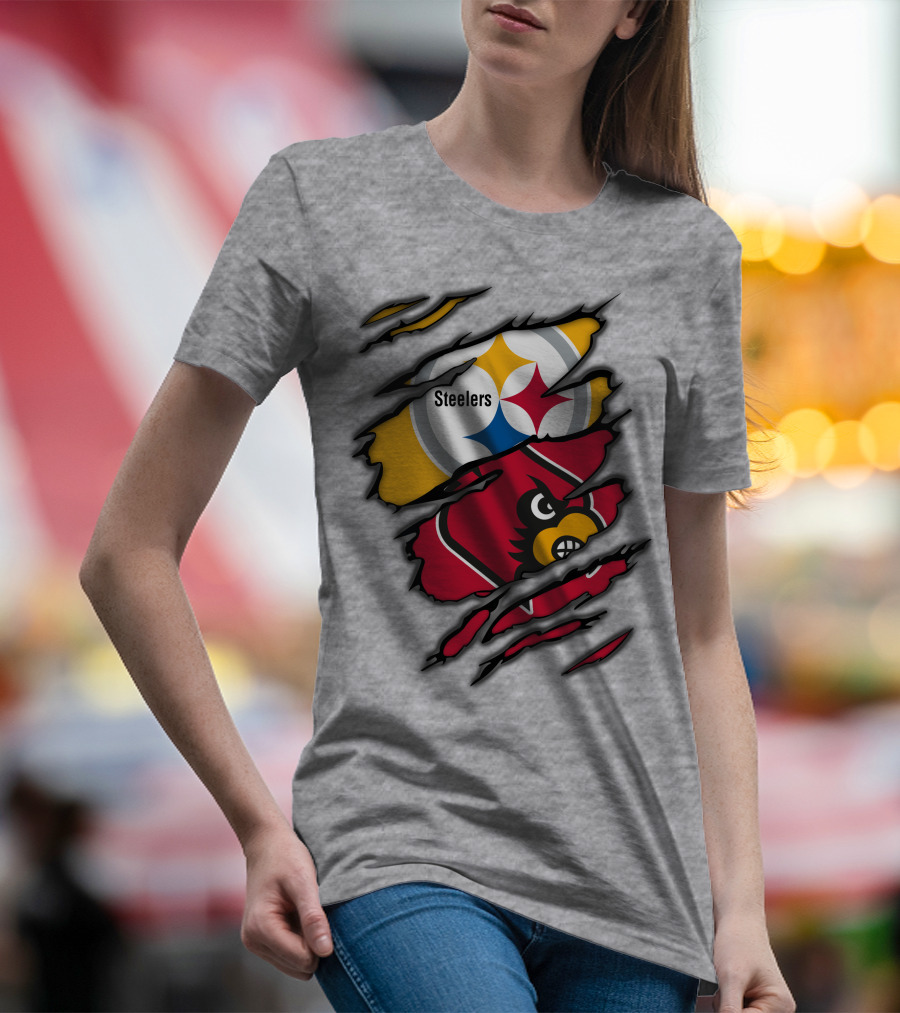 Steelers Cardinals Pittsburgh Louisville Torn Claw Marks Emblems T-Shirt