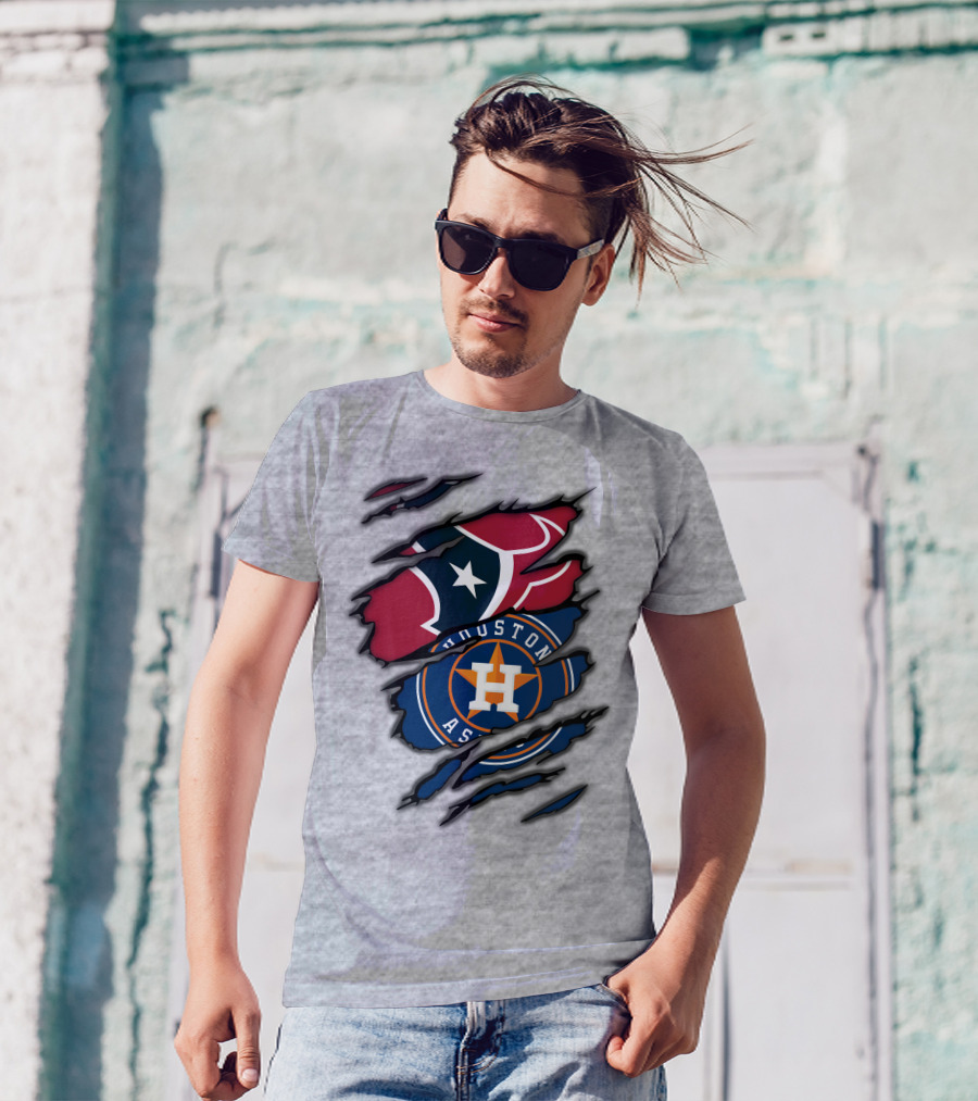 Houston Texans And Astros Logos Ripped T-Shirt