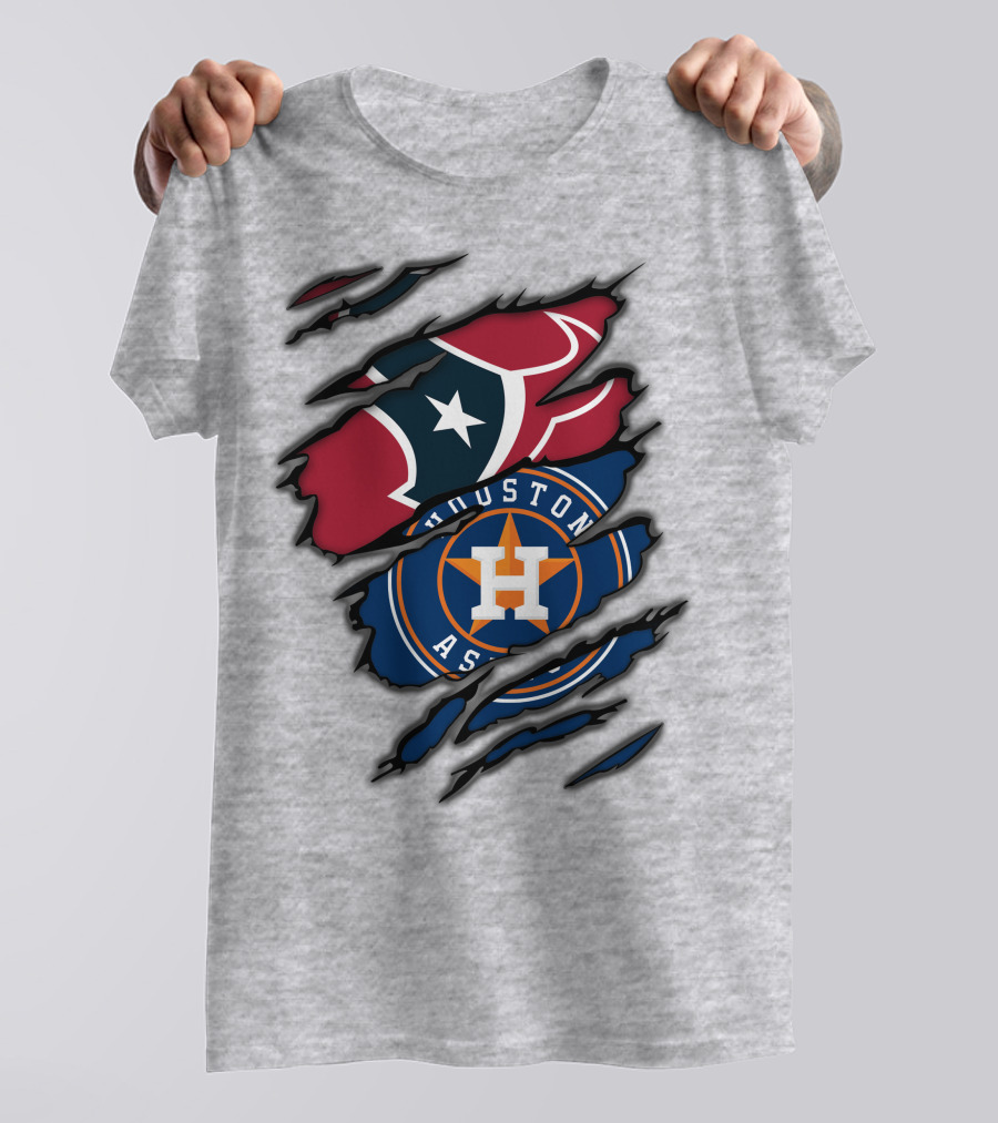 Houston Texans And Astros Logos Ripped T-Shirt