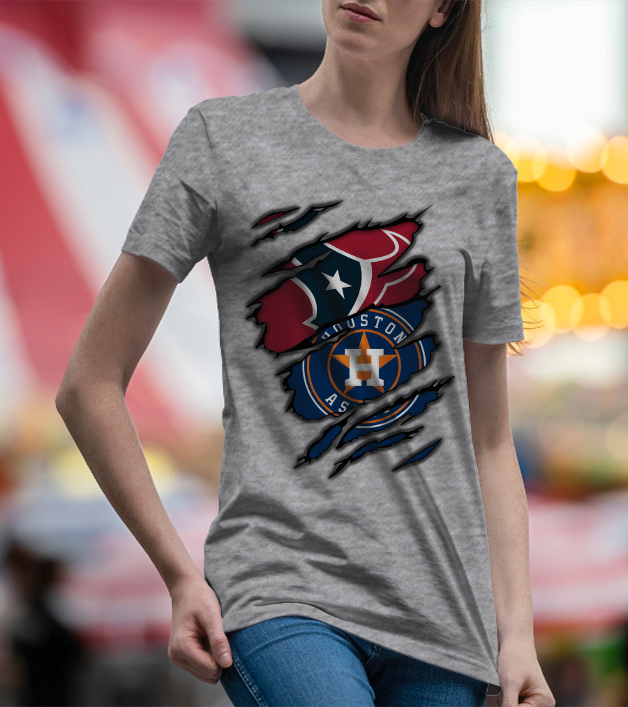 Houston Texans And Astros Logos Ripped T-Shirt