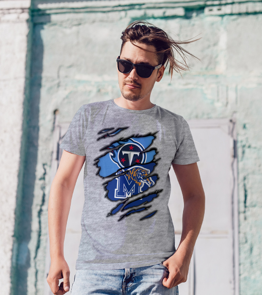 Tennessee Titans Memphis Tigers Claw Marks Logo Fusion T-Shirt