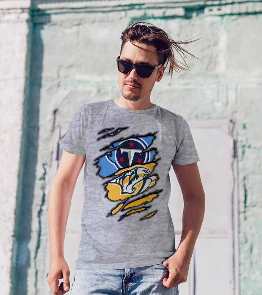 Tennessee Titans Nashville Predators Claw Logo Mashup T-Shirt